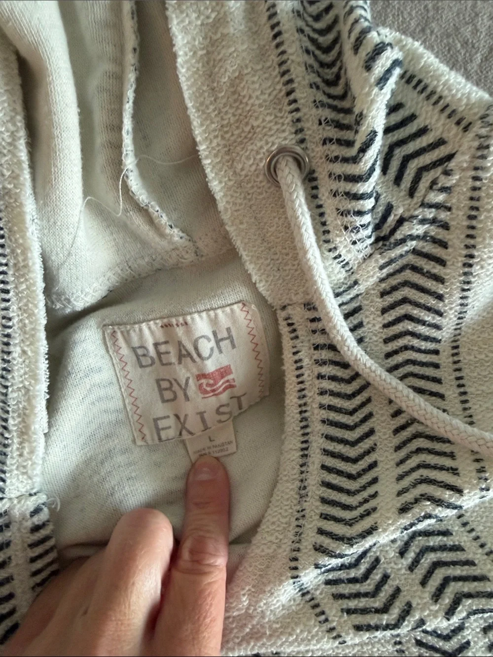 Beach By Exist Cream & Black Striped V-Neck Hooded Sweater